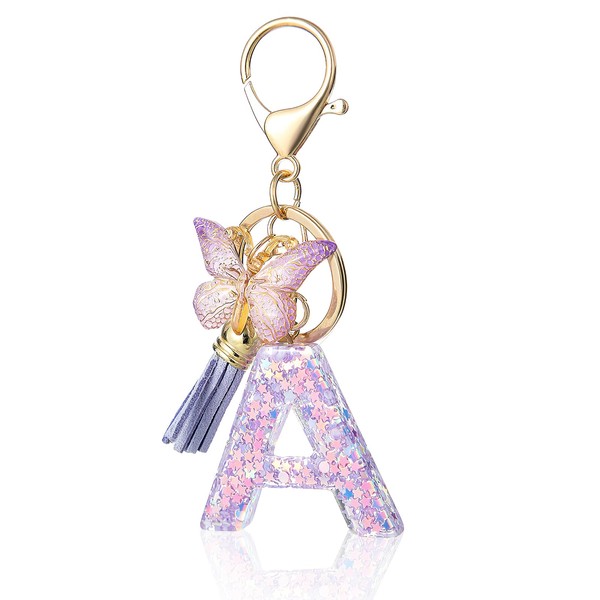 ORUZA Alphabet Initial Letter Keychain, Purple Initial Letter Keyring with