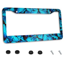 Blue Butterflies License Plate Frame Newest Customized Decorative Frames Metal Aluminum Car Cover Tag Holder with 2 Holes and Screws 12 x 6 Inch Decoration for US Vehicles Standard Gifts for Women Men