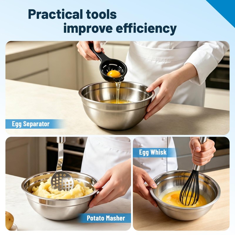 YJSLICT Stainless Steel Mixing Bowls with Lid and Colander Set