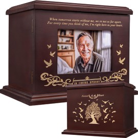 FurrySpace Cremation Urns for Human Ashes, Wooden Urn for Ashes Adult Male Female, Wooden Picture Frame Urns Box and Casket for Ashes, Funeral Memorial Urns Box, Men Women Child, Holds 255 lbs (Walnut)