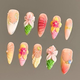 NailVesta DreamWear Collection – 100% Handcrafted 3D Press-On Nails | Reusable, Long-Lasting, Salon-Quality:_Island Bloom_S