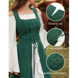 Scarlet Darkness Women Renaissnace Faire Costume Witch Dress Devil Costume Pirate Dress with Pockets Deep Green M