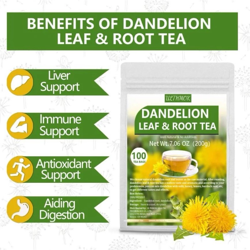 ULTHMOK Dandelion Tea, Leaf & Root Herbal 100 Tea Bags
