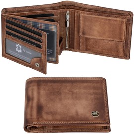 Fa.Volmer Men's Leather Wallet with RFID Protection - Extra Sturdy Double Stitching, 9+4 Card - Antique Brown, Classic