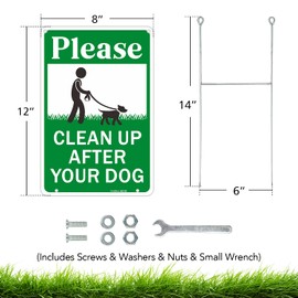 Metal Clean Up After Your Dog Signs with H-stakes, 12"×8" Aluminum Sign, Fade Resistant/Waterproof Yard Sign, Including Screws, Easy to Install, Outdoor Use