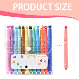 CEJAS 12 Stück Textmarker Set, Single Tip Stamp Textmarker, Stempel Stifte, für Kinder Erwachsene Zeichnung,Journal, Scrapbook, Planer Marker, 12 Stile