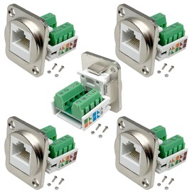 PENGLIN 5PCS RJ45 Panel Mount Screw Terminal Adapter, RJ45/8P8C Panel Mount Connector,D-Type RJ45 Female Solderless Terminal Cat5E Ethernet Extender