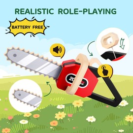 GAGAKU Wooden Toy Kids Chainsaw Tool Set, Pretend Play Construction Tools with Realistic Sound & Pull-Start, Durable STEM Learning Toys for Toddlers Boys Ages 2+, Gift for Christmas(Battery Free)