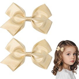 Maxqzin 2Pcs Hair Bows for Toddlers 2-4 Years 3.15 Inch Gold Hair Bow Toddler Hairs Bows Alligator Clips Bow Hairs Clips for Girls Women Birthday Wedding Party Occasions