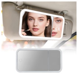 Upgraded Car Vanity Mirror with Lights 5X Magnifying,Rechargeable Visor Mirror with Light with Adjustable 3 Light Modes,Touch Control Car Makeup Mirrors Cars Accessories