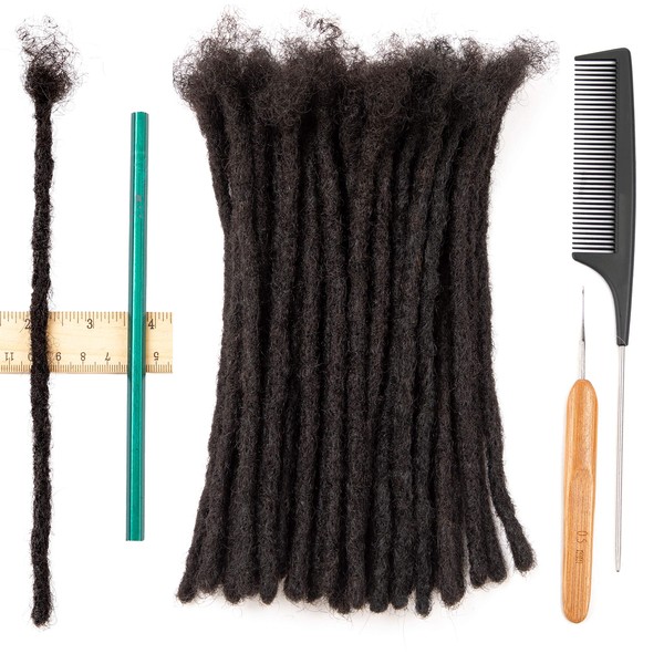 DAIXI 0.6cm Thickness 8 Inch 60 Strands 100% Real Human Hair Dreadlock Extensions for Man/Women Full Head Handmade 0.24Inch Thinner Can Be Dyed Bleached Curled and Twisted Natural Black Permanent Loc Extensions with Needle and Comb by Originea Beauty