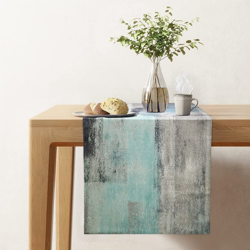 Rustic Table Runner Linen Teal Boho Table Runner Modern Turquoise