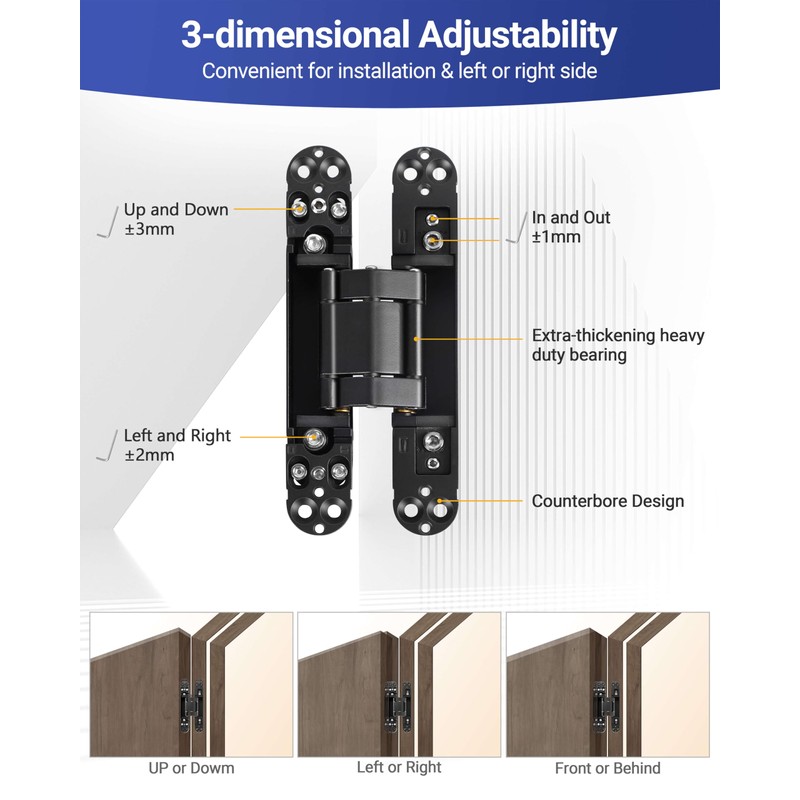 Polar Tangro 6 Inch Invisible Door Hinges (2 Pack), 3D