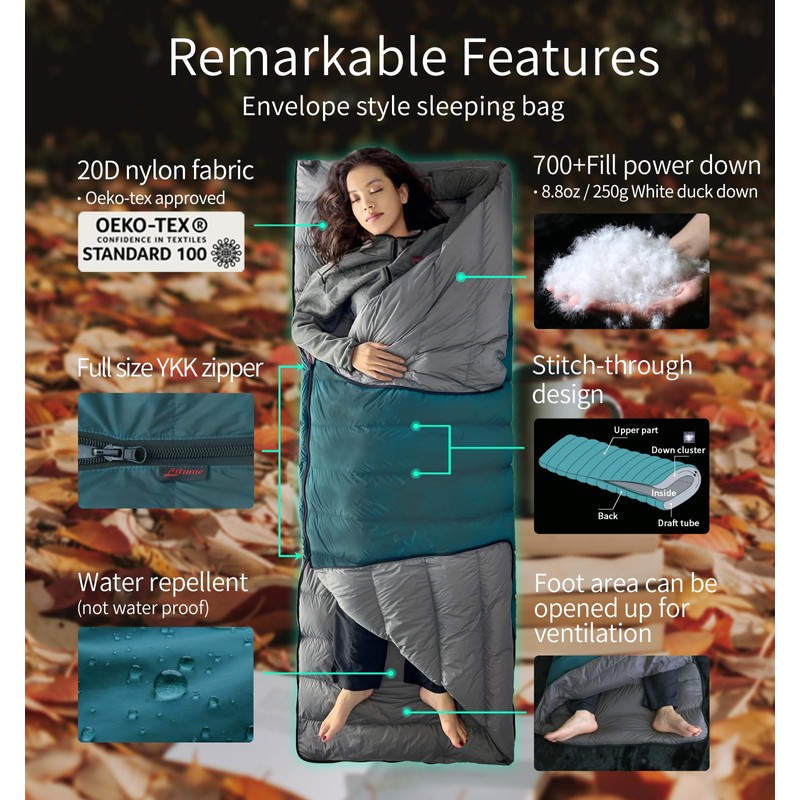 Litume 565g, 5-15°C Combinable Down Sleeping Bag, Lightweight, Packable Sleeping