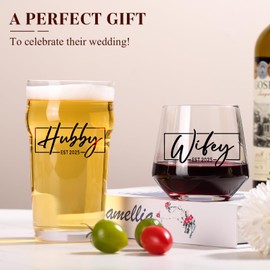 2025 Wedding Gifts for Couples - Valentine's Day Gift, Engaged Gift & Bridal Shower Gifts for Bride, Hubby & Wifey Drink Glasses gifts for Him/Her, Mr and Mrs Gifts, Couples Gifts for Bride and Groom