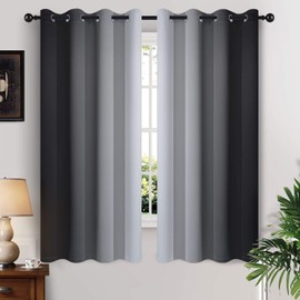Yakamok Light Blocking Ombre Curtains, Greyish White and Black Gradient Color Curtains, Room Darkening Grommet Window Drapes for Bedroom(Black, 52x63 Inch, 2 Panels)