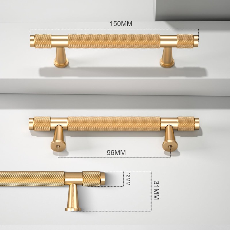 Bwintech Pack of 12 150 mm Gold Anodised Knurled Cabinet