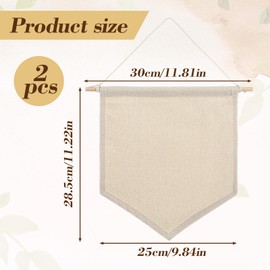 LXUEJIE 2 Pcs Blank Pennant Flag, Cotton Canvas DIY Banner, Hanging Wall Decor for Baby Shower, Wedding, Graduation, Classroom, Nursery, Party, Enamel Pin & Brooch Display Board