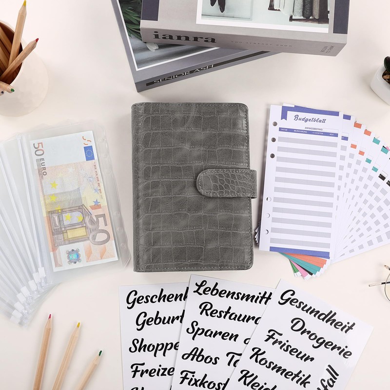 KONVINIT Budget Planner German, A6 Budget Binder with Money Envelopes
