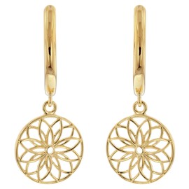 trendor 15921 Women's Earrings Flower of Life 925 Silver Gold-Plated Folding Hoop Earrings Fashionable Earrings for Women, Elegant Gift Idea and Eye-catching Accessory, Sterling Silver