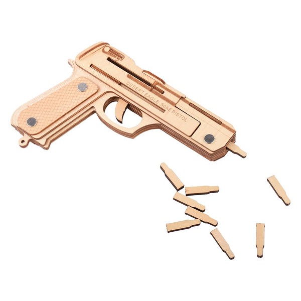 Jauarta 3D Wooden Rubber Band Gun Jigsaw Puzzle DIY Handmade