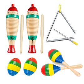 Guiro Instrument, Wooden Maracas For Adults, Wooden Egg Shakers, 6IN Musical Steel Triangle, Latin Percussion Colorful Wooden Musical Instruments for Adults, Parties, Festivals
