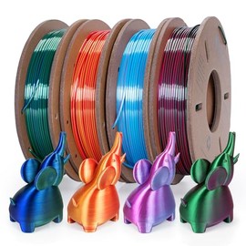 Kretrum Silk Dual Color 3D Printer Filament Bundle, 1.75 mm Color Changing PLA Bundle, 4 Spools 250g Each (Rose & Blue, Red & Gold, Violet & Green, Blue & Green)