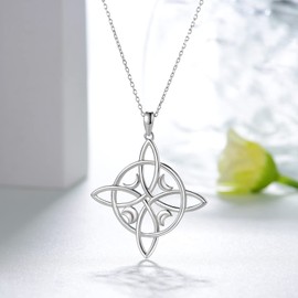 Witches Knot Necklace for Women 925 Sterling Silver Witch Pendant Necklace Good Luck Pagan Wiccan Jewelry Gifts for Women Girls
