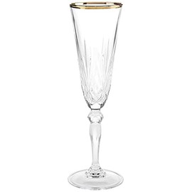 Lorren Home Trends Siena Collection Crystal Flute Glass with Gold Band Design, Set of 4