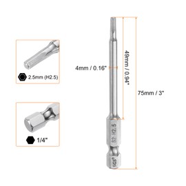 HARFINGTON 5pcs Hex Head Wrench Drill Bit 2.5mm (H2.5) Metric 1/4" Hex Shank 75mm (3") Long Magnetic S2 Steel Screwdriver Bits Industrial Grade Hexagon Flat Drill Bits for Screws