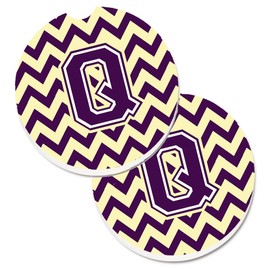 Caroline's Treasures Letter Q Chevron Purple & Gold Set of 2 Cup Holder Car Coasters CJ1058-QCARC, 2.56, Multicolor