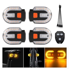 4Pcs Turn Signals for Bicycles with Alarm, USB Charging Remote Control Split/Integrated Bike Tail Light 5 Modes Waterproof Strobe Bike Rear Lights Can be Mounted on Front and Rear of Bicycle