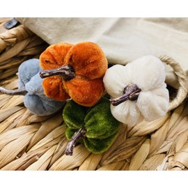 Velvet Pumpkins Plush Napkin Rings Fall Multi Colors Set of 4