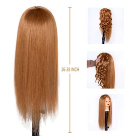 Mannequin Head with 80% Human Hair Straight 26"-28" Doll Head with Hair Cosmetology Mannequin Head Human Hair for Hairdresse (27#yellow)