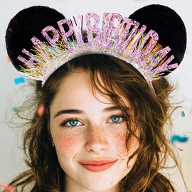 Aceorna Mouse Ears Headbands Happy Birthday Hairbands Mouse Ear Hair Accessories for Women (Pink, One Size)