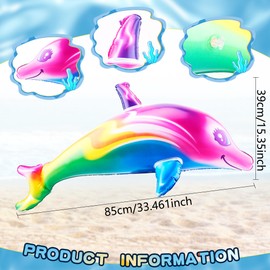 Feradny 10 Pack Inflatable Rainbow Dolphin 34 Inch Colorful Inflatable Dolphin Inflate Blow up Dolphin Inflatable Pool Toy for Swimming Pool Beach Birthday Water Theme Party Decoration