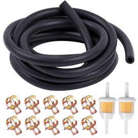 Petrol Hose Fuel Line Diameter 6 mm x 2 Metre Set, Includes 2 m Fuel Line 6 mm, 2 Pieces Petrol Filter and 10 Fuel Hose Clamps, Petrol Hoses for Lawnmower, Car, Tractor, Small M