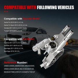 Thermostat Housing Assembly Compatible with Hyundai Sonata 2011-2014, Santa Fe 2010-2012, Tucson 2010-2015, Santa Fe Sport & Kia Optima 2011-2015, Sorento, Sportage, Aluminum Replaces# 256002G500