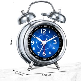 AKCISOT Loud Alarm Clock for Heavy Deep Sleepers,3 Inches Analog Metal Twin Bell Clocks Battery Operated with Backlight for Bedroom Bseide, Old Fashioned for Desk Home Decoration (Blue)