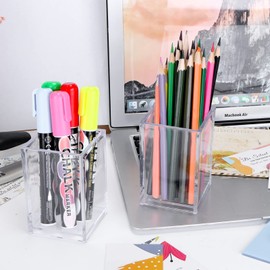 AFOROEOA 10 Pack Clear Acrylic Pen Holder Makeup Brush Holder Desktop Pencil Organizer Acrylic Pencil Cup Stationery Organizer Accessory for School Makeup Desk Office Pen Organizer