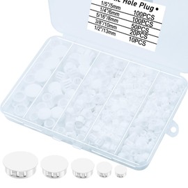 280Pcs White Plastic Hole Plugs, White Hole Plugs Hardware Plugs for Round Holes, Knockout Plugs Screw Hole Plugs for Reserved Holes in Kitchen Cabinet 1/5" 1/4" 5/16" 3/8" 1/2"