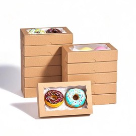 JCXGRVC 50pcs 7x4.33x1.5 Inch Brown Cookies Boxes with Window Bakery Boxes Cake Pop Boxes Chocolate Macaron Boxes Cakesickle Boxes Treat Boxes for Christmas Valentine's Father's Mother's Day