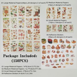 150PCS Vintage Scrapbook Supplies Pack for Junk Journal Bullet Journals Decoupage Paper Scrapbook Planner Sticker Aesthetic Cottagecore Collage Craft Album (Baking)