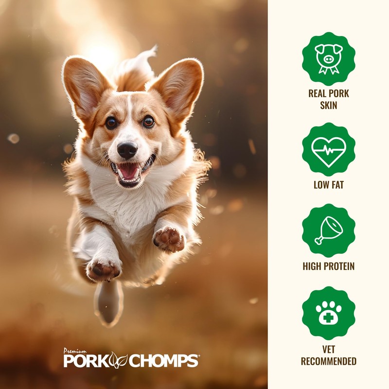 Pork Chomps Baked Pork Skin Dog Chews, 4-inch strips, 10oz
