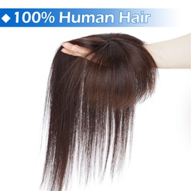 Clip-In Real Hair Topper Extensions Real Hair with Bangs (11 cm Long) Hairpieces Real Hair Toupee Hair Thickening Straight Hair Extensions 7A Real Human Hair 25 cm - 32 g 02# Dark Brown