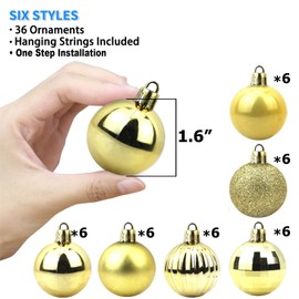 Christmas Baubles Tree Decorations, Set of 36 Plastic Ornaments, up to 4 cm Diameter