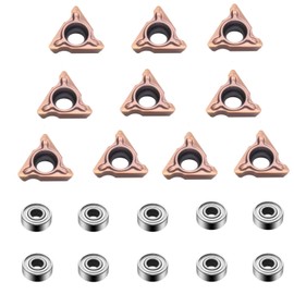 10Pcs Carbide Turning Indexable Inserts for Air Chamfer Tool, Pneumatic Chamfering Machine Tungsten Steel Blade,Lather Turning Tool with 10Pcs Bearings (R Angle Blade)