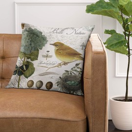 Emvency Throw Pillow Cover Floral Eggs Modern Vintage French Bird and Dragonfly Decorative Linen Pillow Case Home Decor Square 20 x 20 Inch Pillowcase