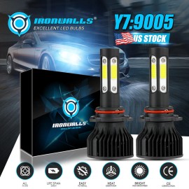 IRONWALLS 4-side 9005 LED Bulbs Headlight High or Low beam Conversion Kit Bright 360000LM