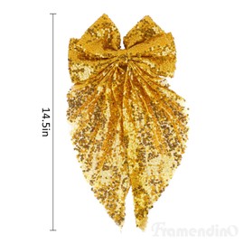 Framendino, Oversized Glitter Hair Bows for Women Large French Sequin Hair Bows Clips Sparkly Hair Accessories Gifts (Gold)